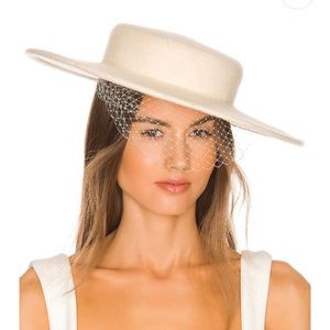 Monrowe Boater Hat with Veil, Cream